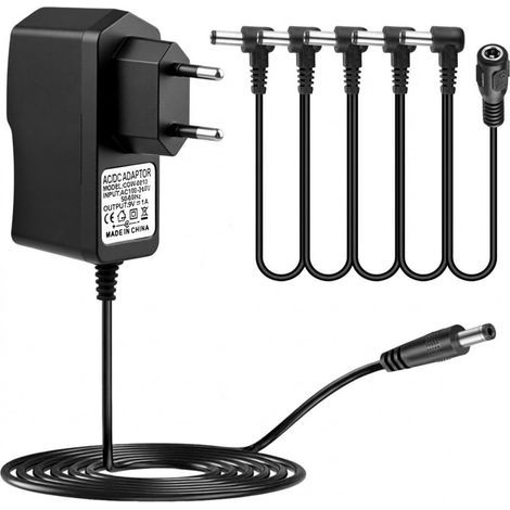9V-Netzteil für Gitarrenpedale (1,5A, 1A, 0,5A) SPA-10-Netzadapter mit 5-fach Daisy-Chain-Kabel (9V DC, Minuspol in der Mitte) für Boss-Gitarreneffektpedale (1/5)