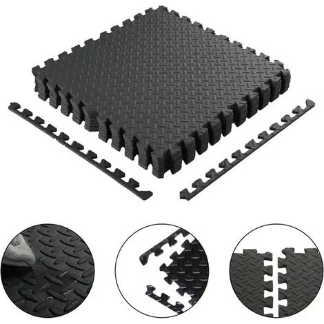 Vivol – Dalles de sol puzzle en mousse EVA noire 60x60 cm – Épaisseur 12 mm – Lot de 4 dalles avec bordures – Antidérapantes et résistantes aux chocs