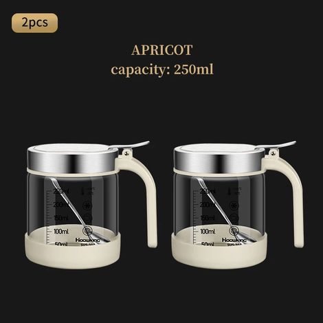 (2 pièces, 250 ml, beige) Pots en verre pour épices et aromates, avec cuillère, sucrier et salière, ustensiles de cuisine (1/5)
