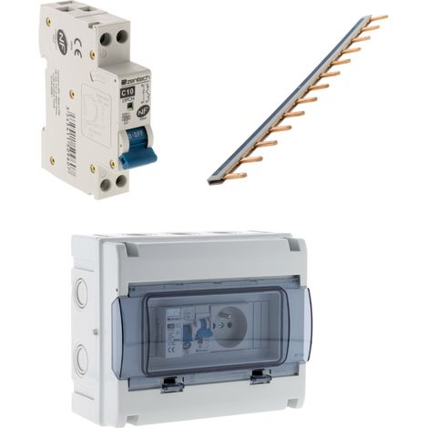 Zenitech – Peigne électrique 13 modules – Coffret étanche IP65 8 modules – Disjoncteur phase neutre 10A 3kA – Installation simplifiée