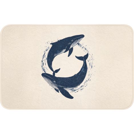 TAPIS DE BAIN Baleines - Éclaboussures - Cercle - Bleu foncé 80x50 cm