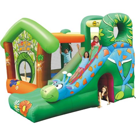 Castello Giostra Gonfiabile Jungle Fun con Scivolo e Pompa Inclusa Happy Hop