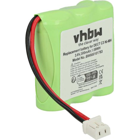vhbw 1x Akku kompatibel mit Sagem Combine DECT C31, DECT C32, Mistral 10-200, Mistral 200, 220 schnurlos Festnetz Telefon (300 mAh, 3,6 V, NiMH) - Ersatz für 30AAM3BMX