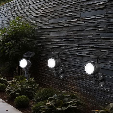 Lampada solare da esterno Lampada solare da giardino Lampada solare da presa, IP44 Faretto mobile con batteria a picchetto, Nero, 1x LED bianco caldo, LxH 8,5x17 cm, set da 3 (1/5)