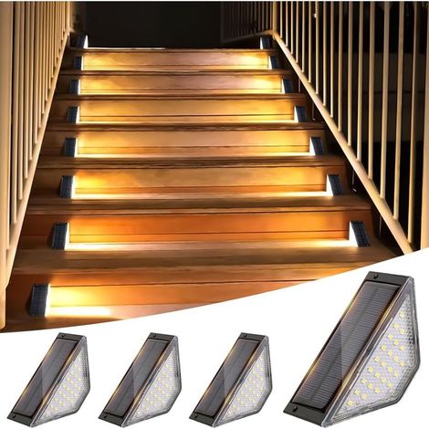 Lampes Solaires D'escalier, 4 Pièces LED Lampes Solaires D'extérieur, IP67 Etanche Lumière Solaire Jardin pour Escalier Marches Terrasse Pont [Classe énergétique A] (1/5)