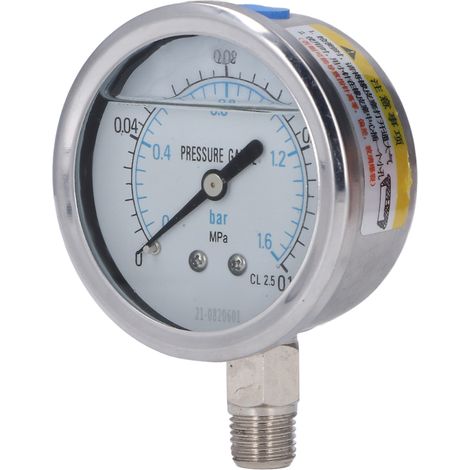 Industrielles und Haushalts-Vakuummeter, radial, stoßfest, Edelstahl, 1/4 NPT-Gewinde, Skala 00,16 MPa, vibrationsbeständig. (1/5)