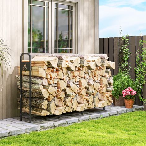 Leñero Exterior Metálico de Chimenea Carga 300 kg con Patas Extra Reforzadas y Diseño Recortado de Fogata Negro (1/5)
