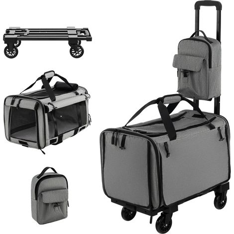 Sac de transport à roulettes pour animaux 59 x 37 x 102 cm confortable et pliable style moderne en polyester gris