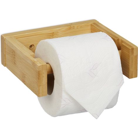 Relaxdays Support papier toilette en bambou, pour salle de bains & WC, mural, autocollant, HxLxP: 5x16x13 cm, nature (1/4)