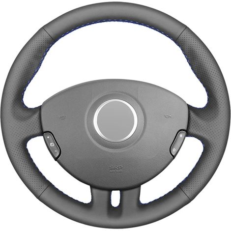 Housse de volant en similicuir PU noir cousue main (fil orange) - Compatible avec Renault Clio 3 (2005-2013) et Clio 3 RS (2005-2013) (1/5)