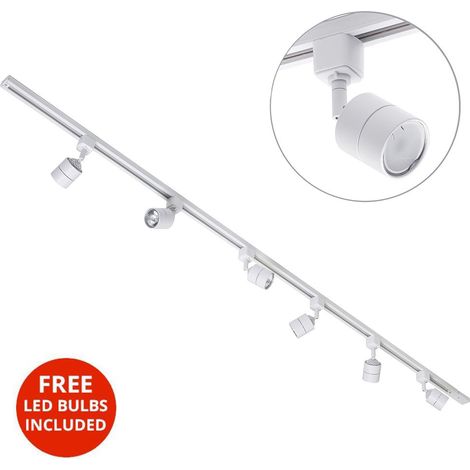 Litecraft 2M Kitchen Track Light With 6 Soho Fixture & LED Bulbs – White