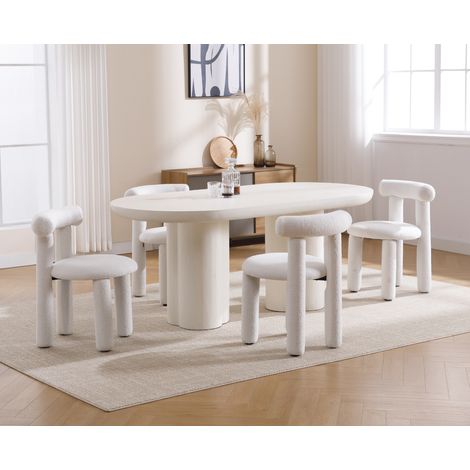 Wahson Lot de 2 chaises en fausse fourrure – Chaise salle à manger moderne sans accoudoirs – Pieds en métal – Confort optimal – Couleur blanche