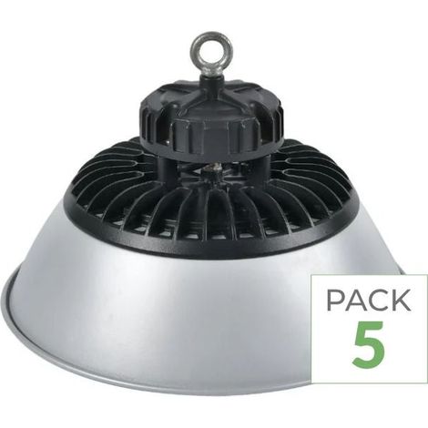 Pack de 5 - Cloche LED Industrielle 150W 90° ARGENT - Blanc Neutre  - SILUMEN