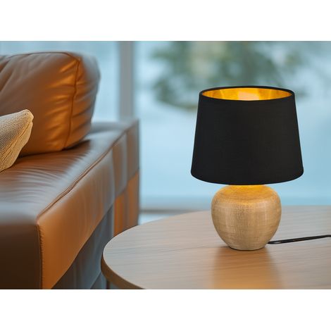 Tischleuchte LUXOR Keramik mit Stoffschirm Schwarz / Gold, Höhe 26cm