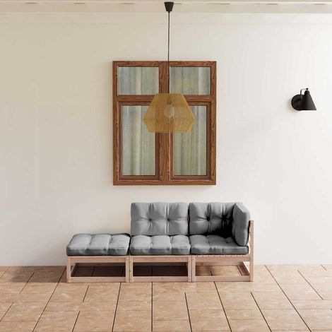 Salon de jardin 3 pcs Ensemble Table et Chaise de Jardin - avec coussins Bois de pin massif BV317990 - BonneVie (1/5)