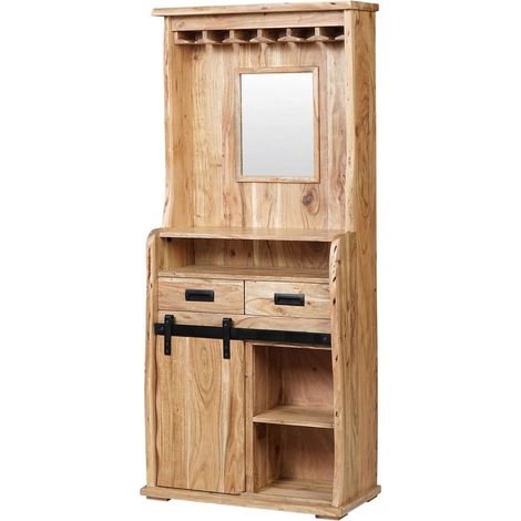 Weinschrank Baumkante 75 x 35 x 170 cm Akazienholz massiv naturfarben LIAN I (1/4)