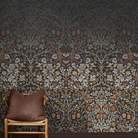 Papier peint panoramique William Morris Blackthorn Charcoal 400 x 250cm Gris