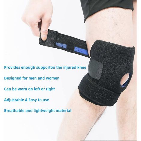 Genouillère avec stabilisateurs latéraux, support de genou ajustable pour hommes et femmes, soulage les douleurs au genou dues aux blessures courantes. (1/3)