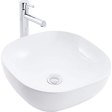 Lavabo da appoggio ceramica bianco quadrato tondeggiante 44x44x14 cm finitura- lucido - confezione 1 (1/3)