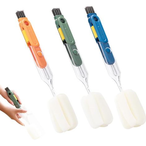 Lot de 3 brosses à biberon souples 5 en 1, brosse de nettoyage pour biberons avec éponge, brosse pour couvercles de tasses, brosse pour recoins de biberons, brosse de nettoyage portable pour recoins-A