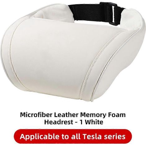 Oreiller de voyage pour appui-tête de siège Tesla Model 3/Y/X/S, en cuir PU et mousse à mémoire de forme - 1 pièce, blanc (1/5)