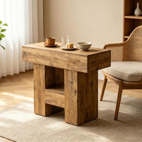 Mesa auxiliar estrecha 80 x 30 x 65 cm de MDF marrón con hueco abierto - CHICFURN (1/5)