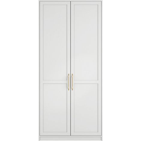 Austen 2 Door Wardrobe - Engineered Wood/Metal - L58 x W100 x H220 cm - White/Gold Brushed