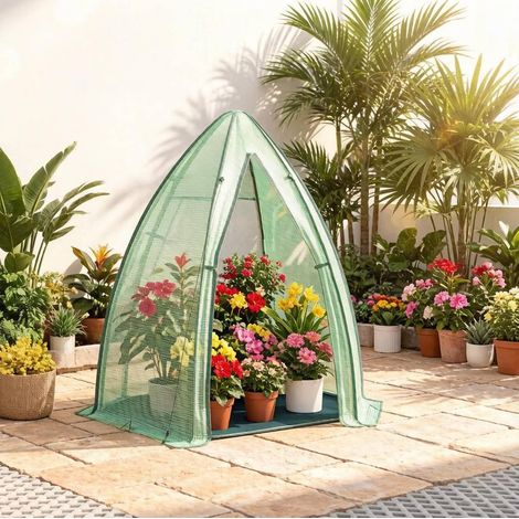 Serre de jardin 160x160x180 cm en PE et acier vert, avec porte zippée pour balcon FloraGrace (1/5)