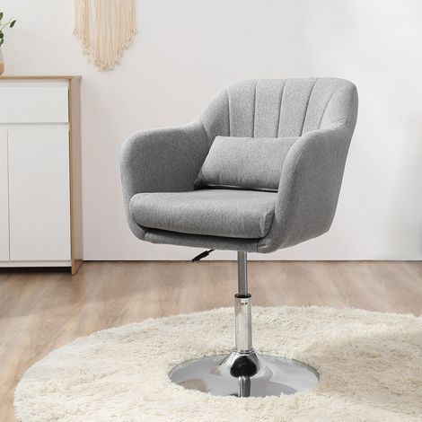 Silla giratoria 360° con altura regulable en poliéster, silla moderna con cojín, soporte lumbar y reposabrazos, 60x60x79-91 cm, gris.