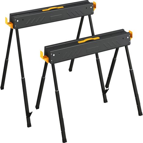 HOMCOM set de 2 caballetes para sierra plegables, banco de trabajo, altura ajustable, para madera 2x4, con asa, ganchos, antideslizante, 500 kg, negro