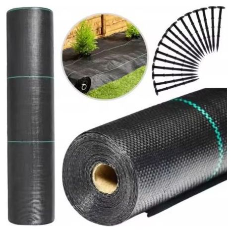 Agrotextile noir 1100 cm x 50 m, protection UV 135 g, anti-mauvaises herbes + ancrages (1/5)