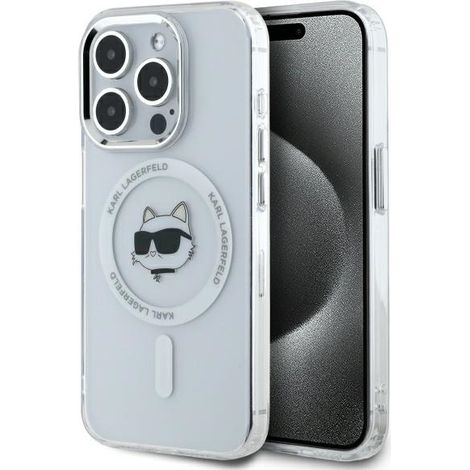 Karl Lagerfeld KLHMP15LHLSCHH iPhone 15 Pro 6.1 blanco/blanco estuche rígido IML Metal Choupette Head MagSafe (1/5)