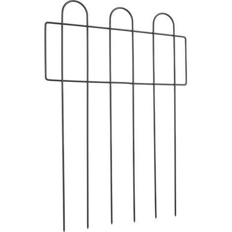 Palissade jardin ornementale en fil de fer métallique, broches sol, protection bêtes, bordure massif floral extérieur, 10 panneaux (1/5)