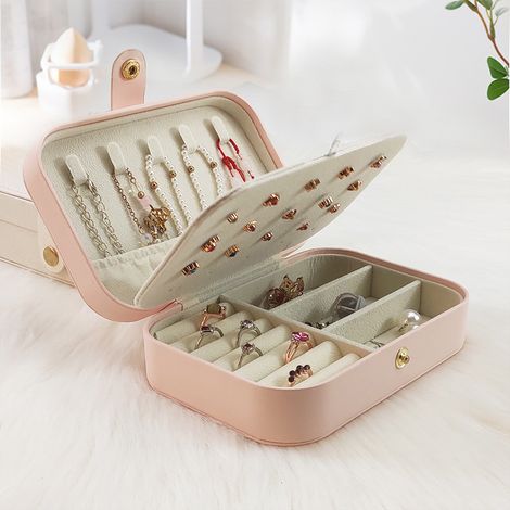 Boîte à bijoux - Boîte à bijoux pour adultes - Boîte de rangement - Coffret à bijoux de voyage - Boîte à bijoux portable - Rose - Cuir (1/5)
