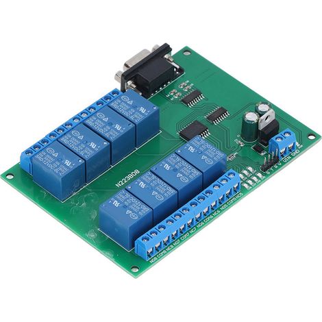 RS232 8-Kanal 12V DC Relaismodul N223B08 mit serieller Schnittstelle, Fernbedienung und LED (ohne Gehäuse). (1/5)
