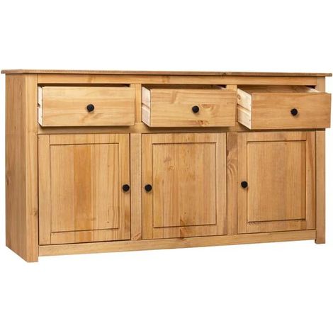 Buffet de Cuisine en Bois Massif 135x40x80 cm, Meuble Rangement Style Panama avec Étagères et Tiroirs, Console Entrée Salon Moderne (1/5)