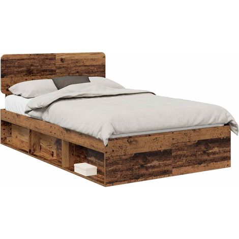 Estructura de cama con cabecera Madera vieja 135 x 190 cm vidaXL