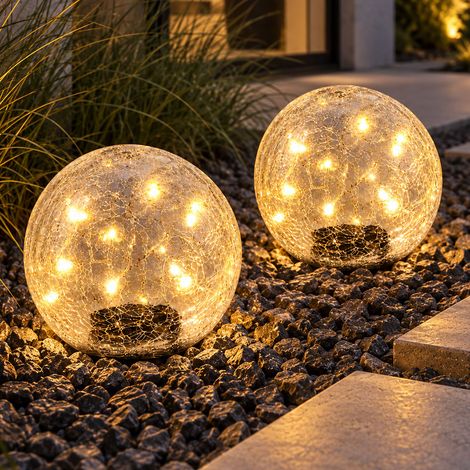 2x Lampada da esterno a LED, lampada da giardino con picchetto, sensore crepuscolare, vetro trasparente, IP44 (1/5)