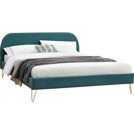 Lit velours Phoenix pied épingle laiton