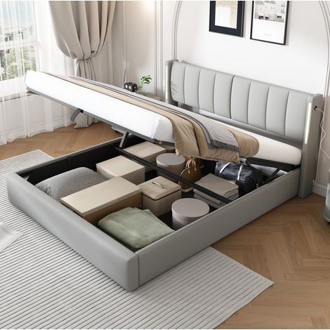 Bett Doppelbett mit Stauraum 180x200 PU Grau OKMYHOME (1/5)