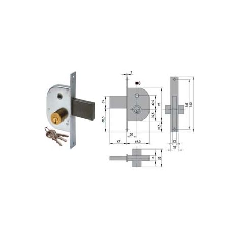 SERRATURA INFILARE PER CANCELLI CON QUADRO CATENACCIO E SCROCCO 42210- - mm.30 (42210300) - 2 pezzi CISA