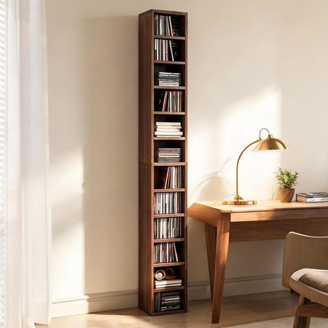 Tour de rangement CD 12 étagères en bois brun 175 cm (1/5)