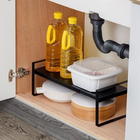 Porte-assiettes et porte-vaisselle extensible, étagères de cuisine peu encombrantes, étagères de cuisine, organisateur de placard, nourriture et ustensile pour économiser de l'espace en métal - noir (1/5)
