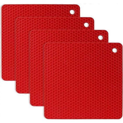 Dessous de verre en silicone, lot de 4, antidérapant, résistant à la chaleur jusqu'à 250 °C, multifonction, repose-cuillère, dessous de verre pour la cuisine et la salle à manger. (1/5)