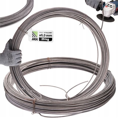 Fil d'acier dur noir de 5 mm pour armature, soudable, 160 m, 25 kg