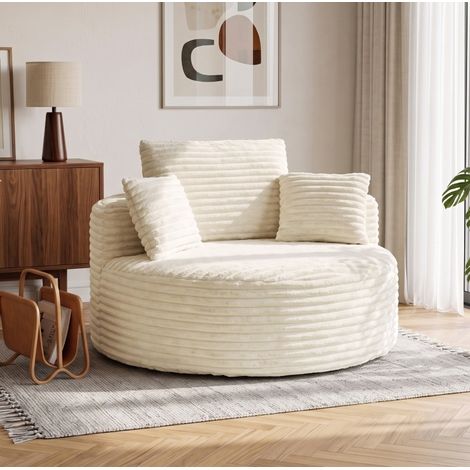 Fauteuil crème en velours côtelé, assise extra-profonde avec 4 coussins (1/4)