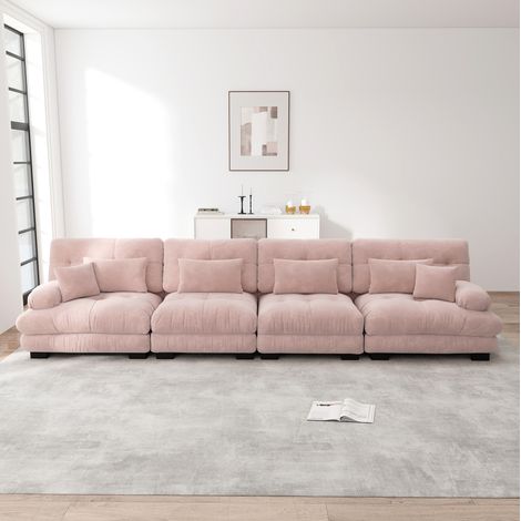 Sofa modular aus Chenille in Rosa, flexibel als U-, L- oder Geradeform (1/5)