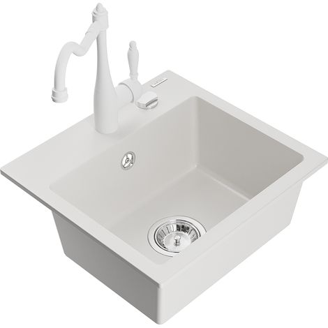 Mexen Milo lavello in granito a 1 vasca con miscelatore da cucina Carla, bianco - 6505-20-670700-20 (1/5)