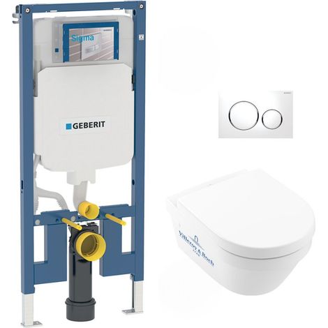 Pack WC Bati-support Geberit UP720 extra-plat + WC Villeroy & Boch Architectura sans bride + Abattant softclose + Plaque blanche
