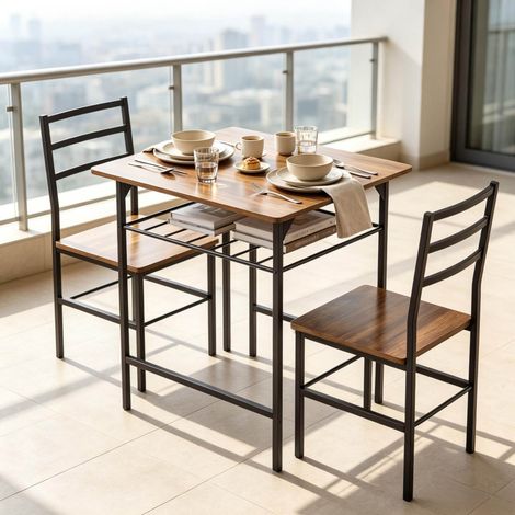 Set tavolo e sedie 80 x 50 cm con 2 sedie stile industriale marrone rustico e nero DESVIAE (1/5)